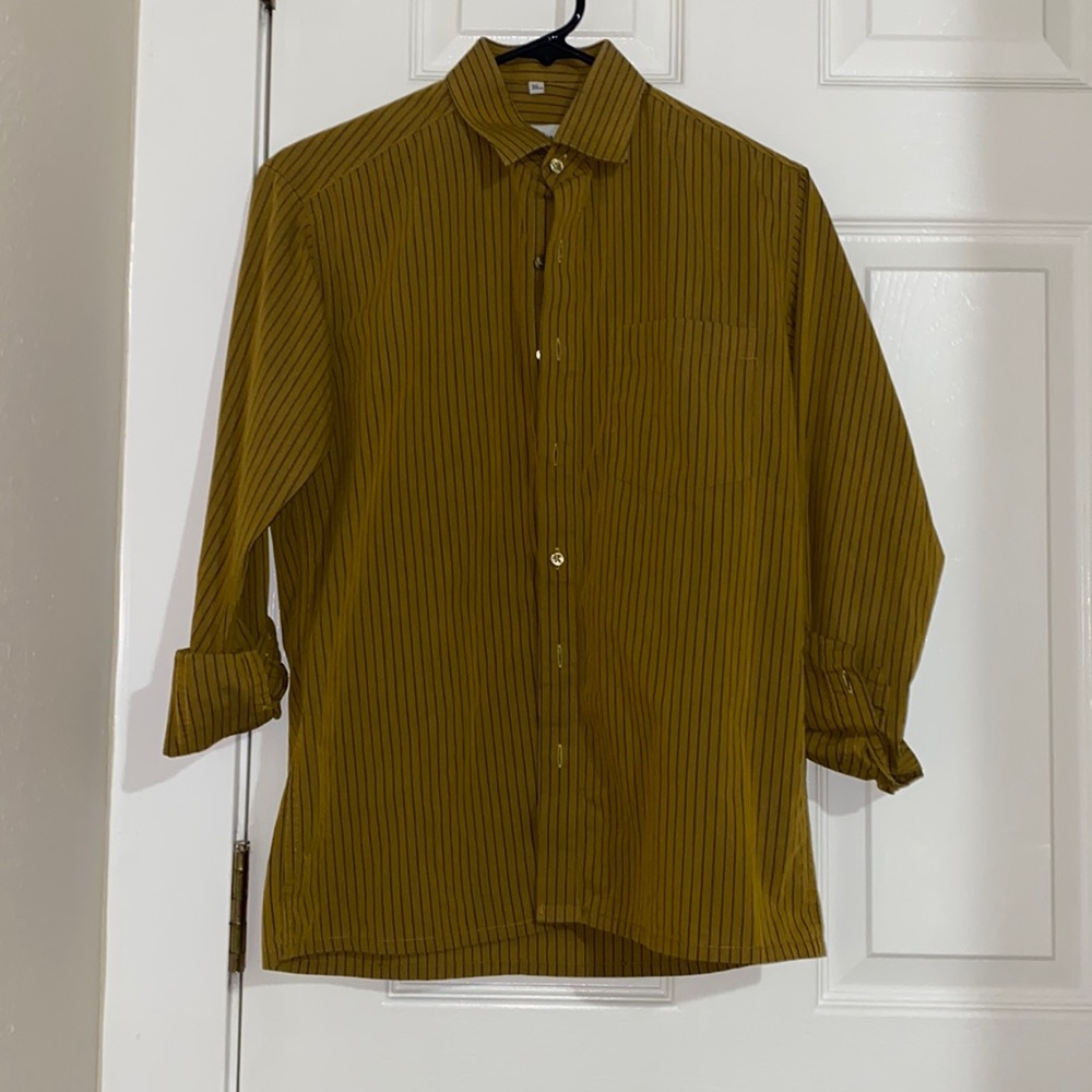 (S) Mens Striped Bronze Button Down